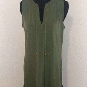Michael Kors Green Sheath Midi Dress V-Neck Sleeveless